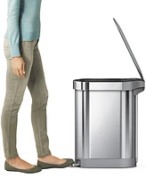 simplehuman 45 Liter Slim Kitchen Trash Can with Liner Pocket, Stainless Steel with Grey Plastic Lid