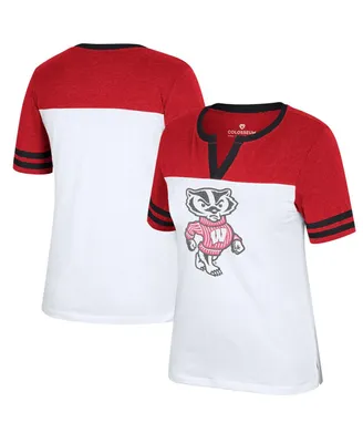 Women's Colosseum White, Heather Red Wisconsin Badgers Frost Yourself Notch Neck T-shirt