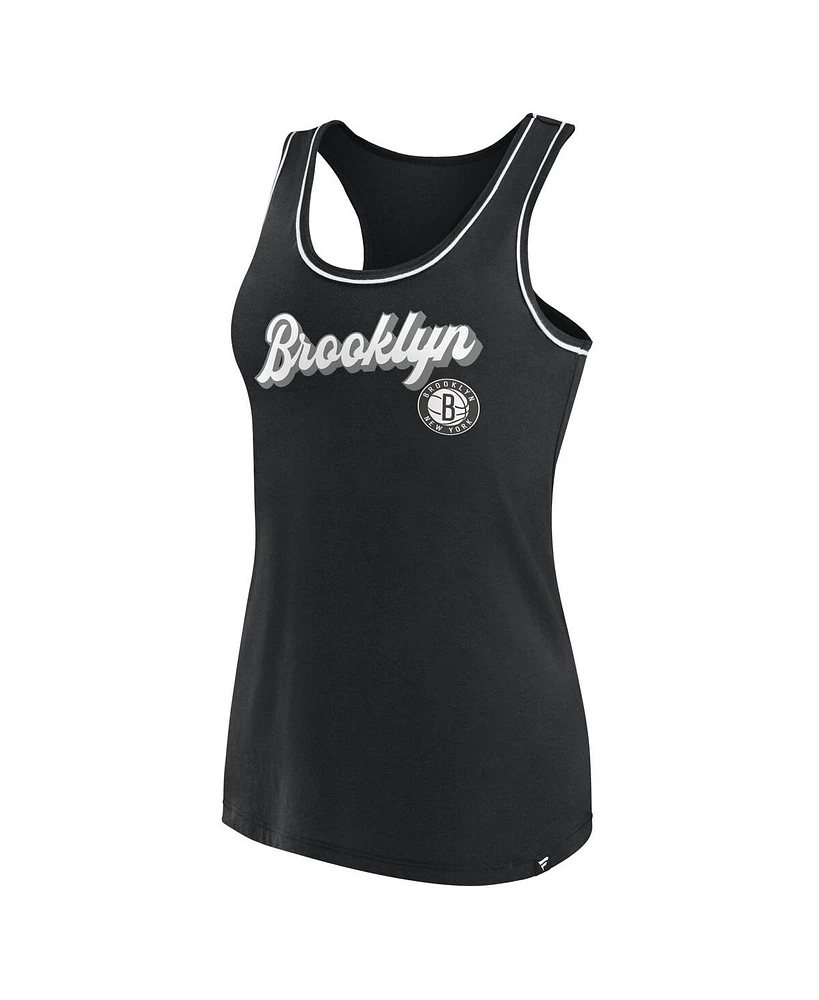 Women's Fanatics Black Brooklyn Nets Wordmark Logo Racerback Tank Top
