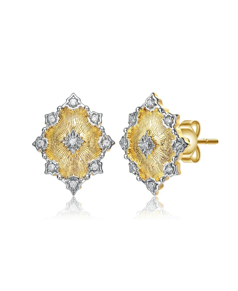 Modern 14K Gold Plated and Cubic Zirconia Floral Stud Earrings