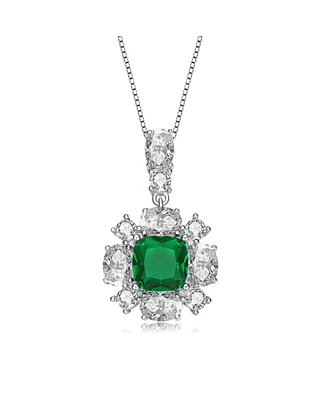 White Gold Plated Green and White Cubic Zirconia Accent Pendant Necklace
