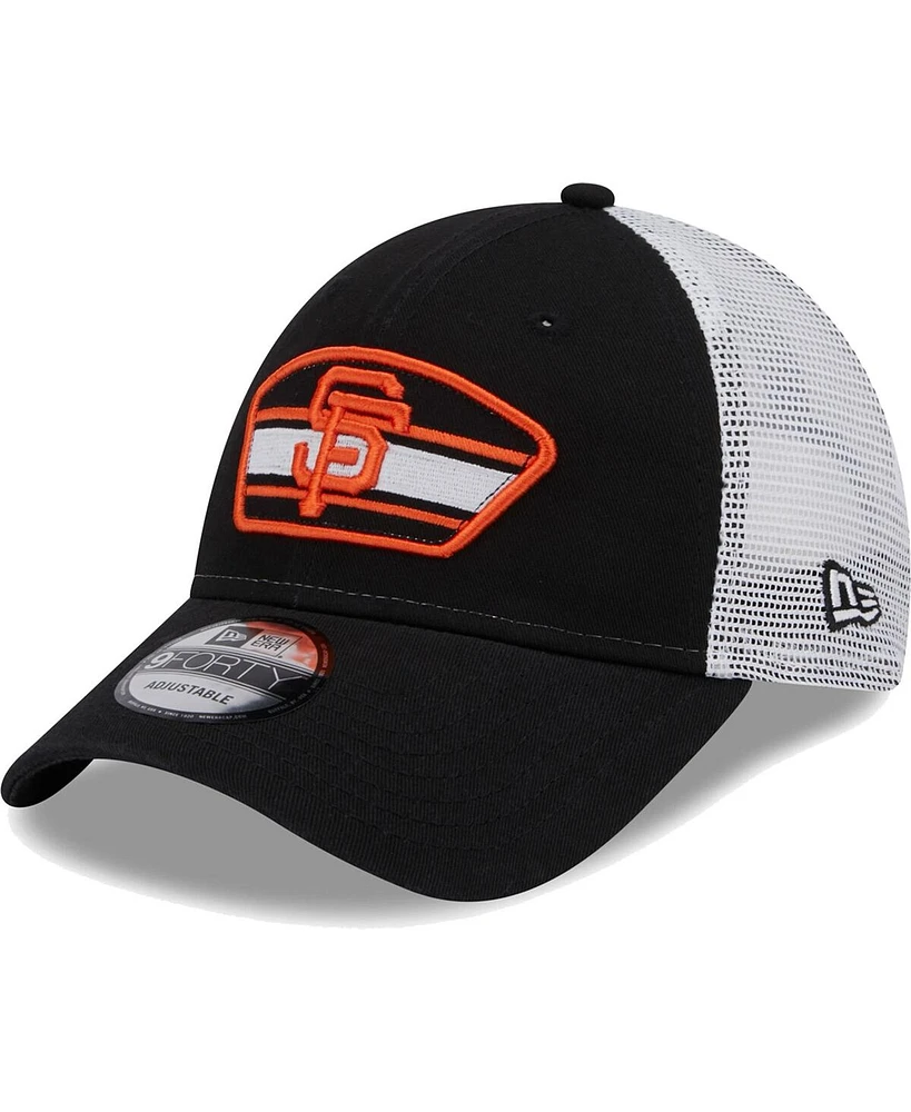Men's New Era Black, White San Francisco Giants Logo Patch 9FORTY Trucker Snapback Hat
