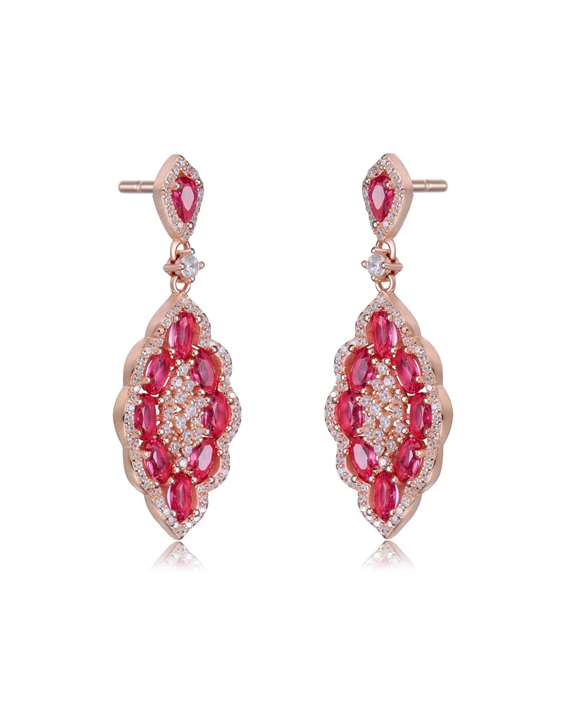 Genevive 18K Rose Gold Plated Clear and Red Cubic Zirconia Accent Dangle Earrings