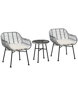Outsunny 3 Piece Patio Set, Pe Rat Table and Chairs,