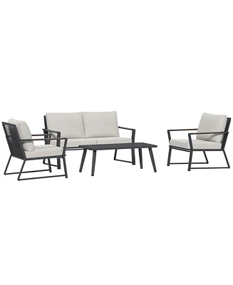 Outsunny 4 Pc Patio Furniture Set w/ Table & Cushion,