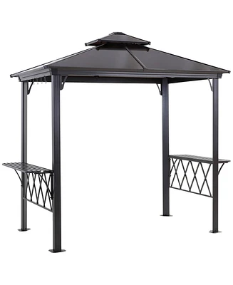 Outsunny 8.3ft Outdoor Double-tier Grill Canopy Bbq Gazebo w/ 2 Shelf, 6 Hooker