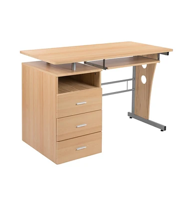 Desk With Three Drawer Single Pedestal And Pull-Out Keyboard Tray