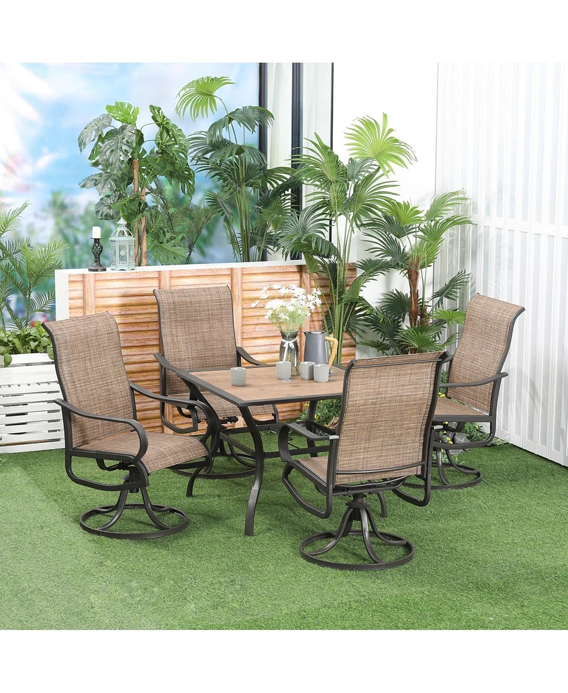Outsunny 5pc Outdoor Patio Dining Set, Umbrella Hole, 4 Swivel Rocking Chair