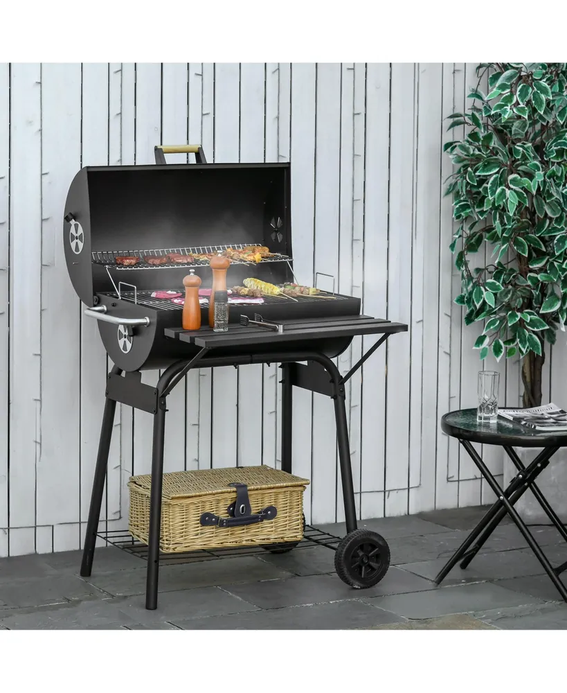 Outsunny 30" Portable Charcoal Bbq Grill with Storage Shelf and Wheels