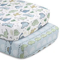 The Peanutshell Blue Dino 5 Piece Crib Bedding Set for Baby Boys, Nursery Set with Blanket