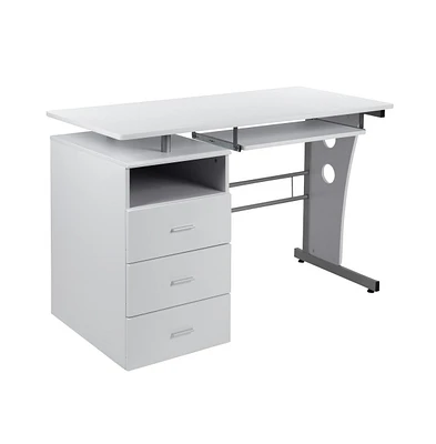 Desk With Three Drawer Single Pedestal And Pull-Out Keyboard Tray