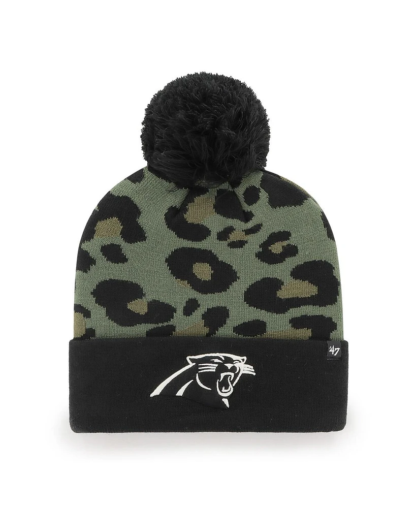 Women's '47 Brand Green, Black Carolina Panthers Bagheera Cuffed Knit Hat with Pom