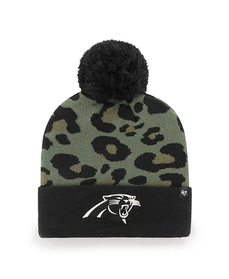 Women's '47 Brand Green, Black Carolina Panthers Bagheera Cuffed Knit Hat with Pom