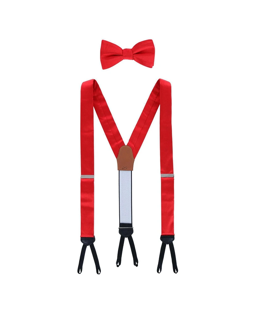 Trafalgar Men's Sutton Solid Color Silk Brace and Bow Tie Combo