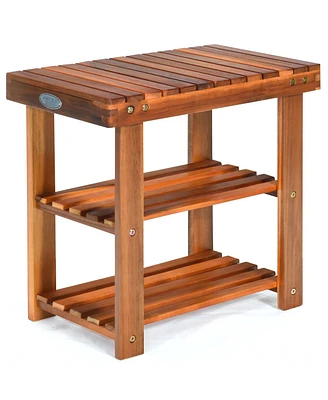 3-Tier Wood Shoe Rack 19' Shoe Bench Freestanding Boots Organizer Heavy-duty