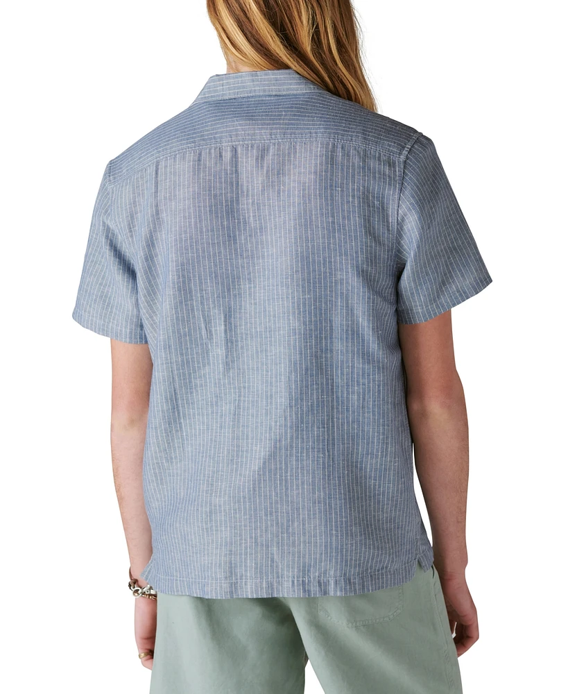 Lucky Brand Men's Stripe Linen Short Sleeve Camp Collar Shirt