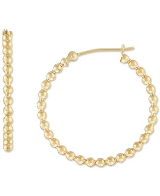 Polished Beaded Tube Small Hoop Earrings in 10k Gold, 25mm
