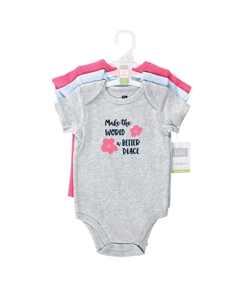 Hudson Baby Girls Comfortable All-Cotton Bodysuit 3Pk