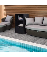 Outsunny Pe Rat Pool Towel Rack with 2 Storage Shelves Basket