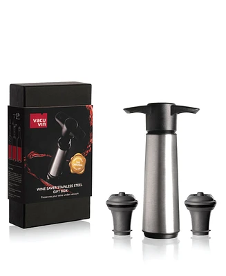 Vacu Vin Stainless Steel Wine Saver Pump with 2 Stoppers
