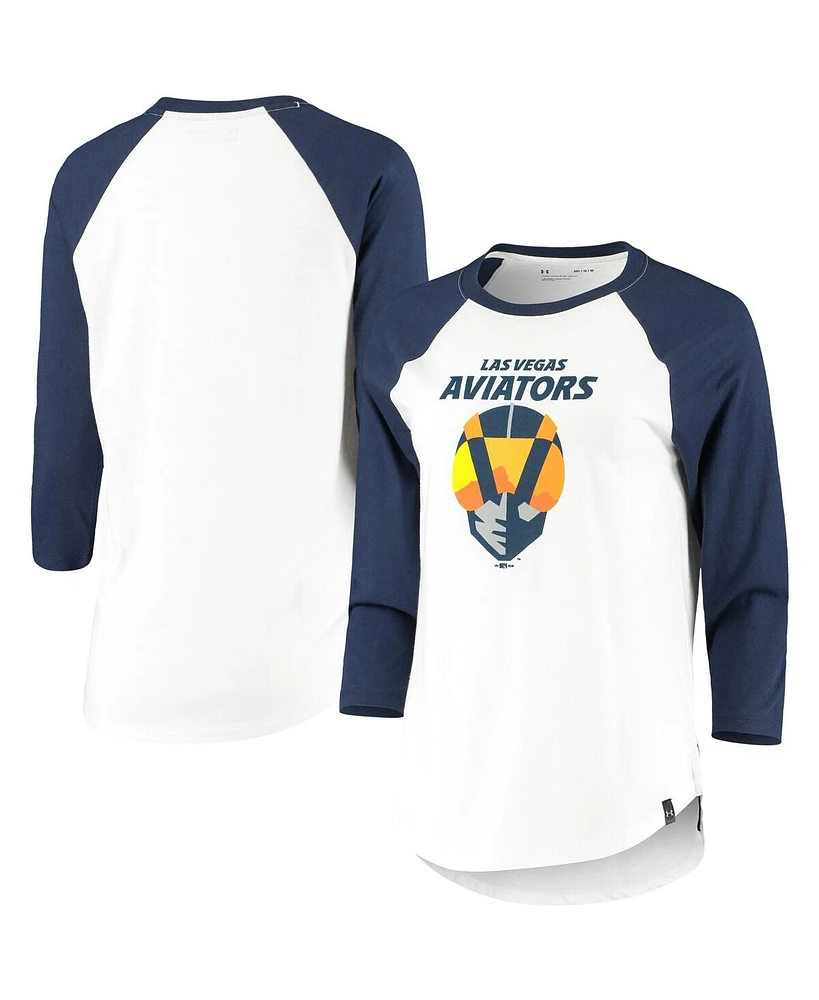 Women's Under Armour Navy, White Las Vegas Aviators Three-Quarter Sleeve Baseball T-shirt