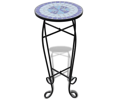 Mosaic Side Table Plant Table Blue White