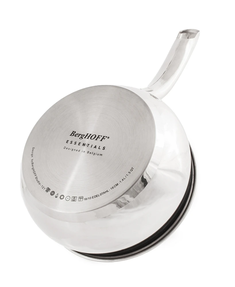 BergHOFF Belly Shape 18/10 Stainless Steel 6.25" Sauce Pan with Glass Lid, 1.5qt.