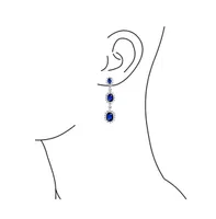 Bling Jewelry Long Royal Blue Triple Oval Halo Blue Cz Chandelier Earrings Cubic Zirconia Rhodium Plated Brass
