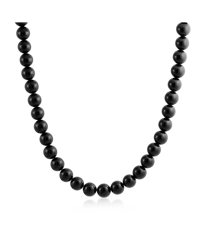 Bling Jewelry Plain Simple Basic Classic Black Natural Onyx Round 10MM Bead Strand Necklace Silver Plated Clasp