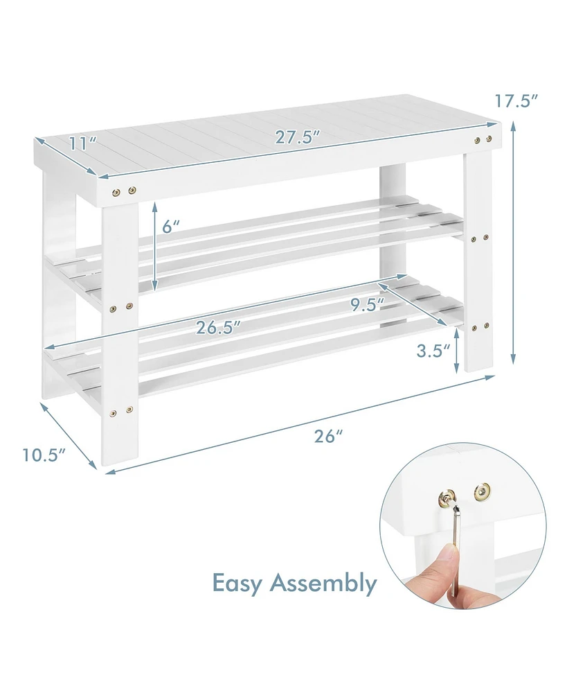 Bamboo Shoe Rack Bench 3-Tier Storage Shelf Holder Home Entryway Hallway
