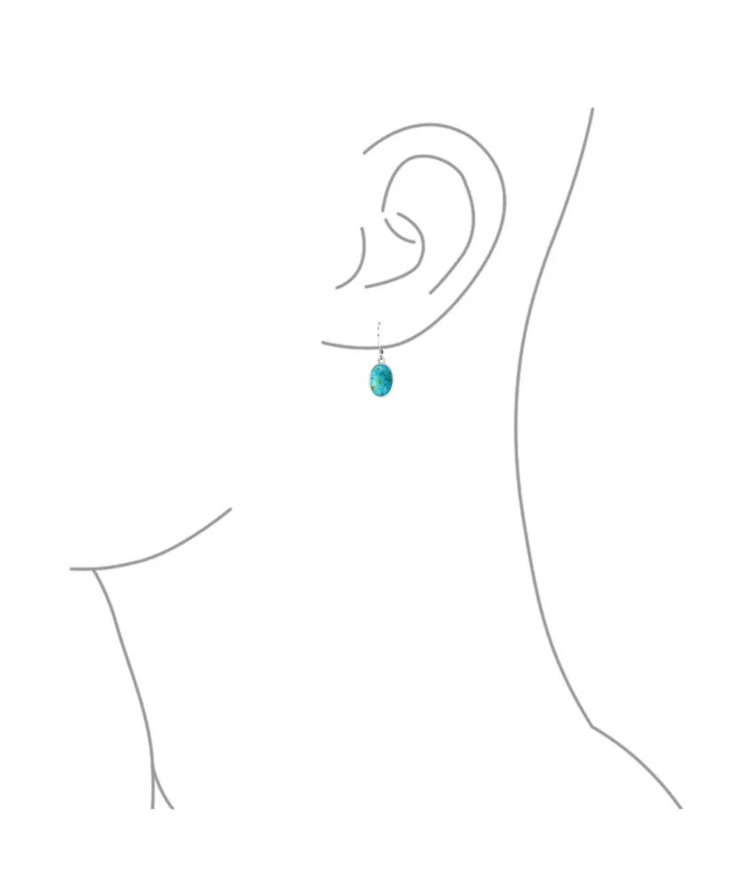 Bling Jewelry Boho Western Style Natural Stone Oval Lever Back Drop Dangle Earrings .925 Sterling Silver