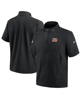 Men's Nike Black Cincinnati Bengals Sideline Coach Short Sleeve Hoodie Quarter-Zip Jacket