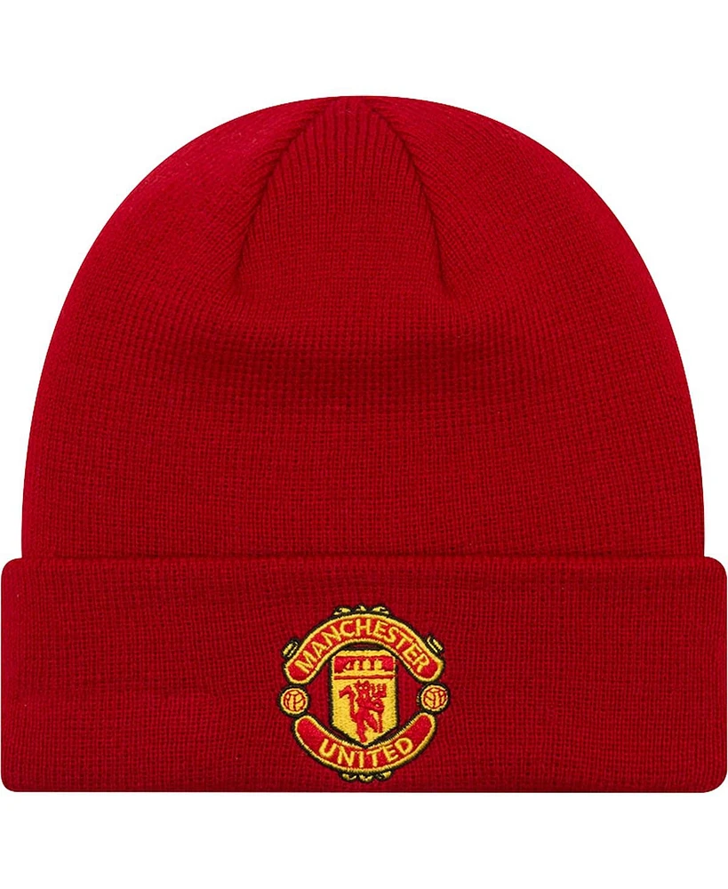 Big Boys New Era Red Manchester United Essential Cuffed Knit Hat