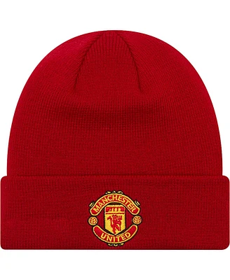 Big Boys New Era Red Manchester United Essential Cuffed Knit Hat