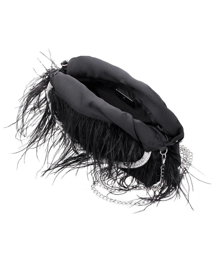 Nina Crystal Handle Feather Pouch