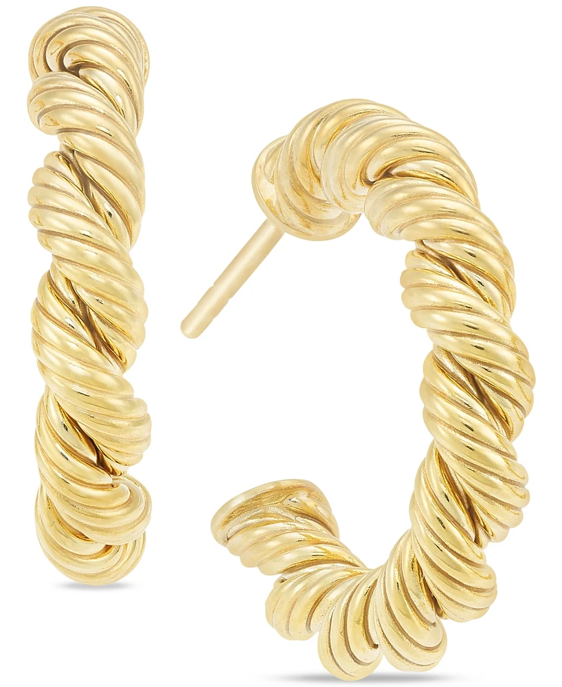 Textured Braided Small Hoop Earrings in 10k Gold, 3/4"