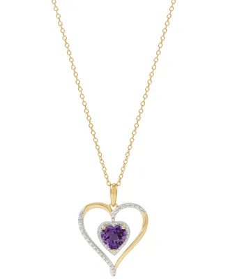 Birthstone Gemstone & Diamond Accent Heart 18" Pendant Necklace 14k Gold-Plated Sterling Silver