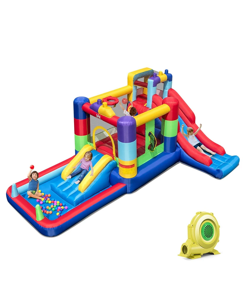 Costway Kids Multifunctional Inflatable Bounce Castle with 50 Ocean Balls & 735W Blower