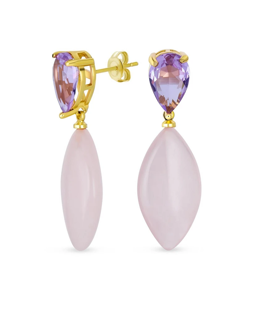 Bling Jewelry Geometric Rhombus Teardrop Stone Cz Dangling Earrings Gold Plated