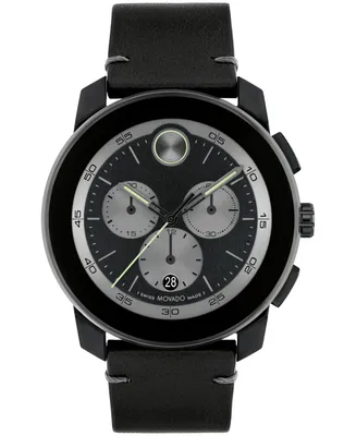 Movado Men's Bold TR90 Swiss Quartz Chronograph Black Leather Watch 44mm