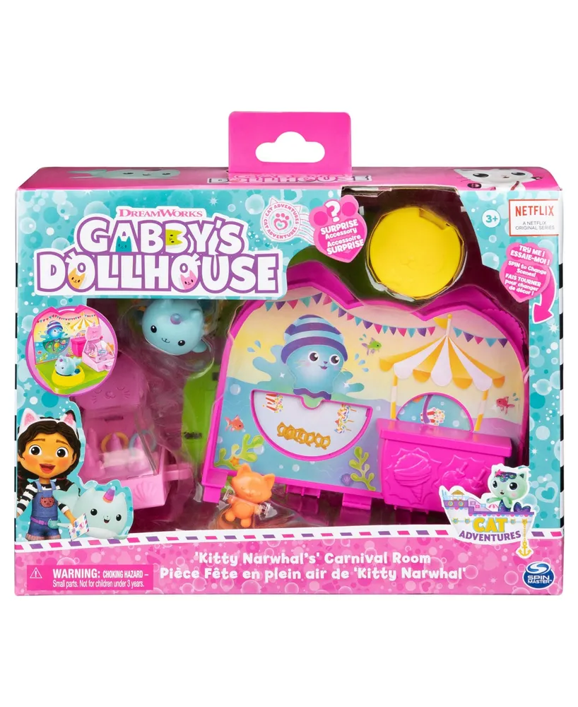 Gabby's Dollhouse Dreamworks Kitty Narwhal's Carnival Room, with Toy Figure, Surprise Toys and Dollhouse Furniture