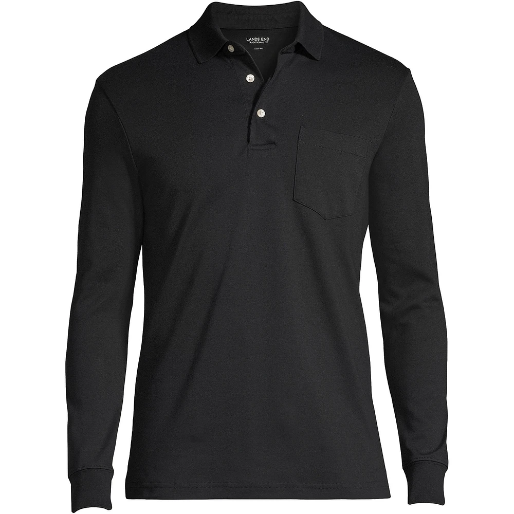 Lands' End Big & Tall Long Sleeve Cotton Supima Polo Shirt with Pocket