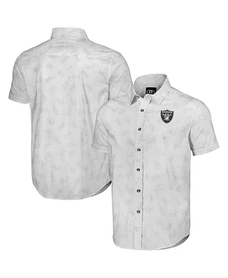 Men's Nfl x Darius Rucker Collection by Fanatics White Las Vegas Raiders Woven Short Sleeve Button Up Shirt