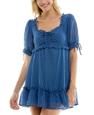 B Darlin Juniors' Clip-Dot Chiffon A-Line Dress