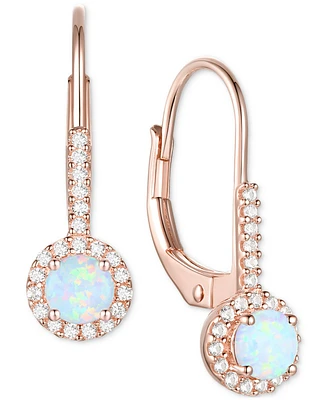 Lab-Grown Sapphire (1/2 ct. t.w.) & White (1/6 Halo Drop Earrings 14k Rose Gold-Plated Sterling Silver (Also Lab-Gr