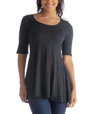 24seven Comfort Apparel Women's Elbow Sleeve Swing Tunic Top