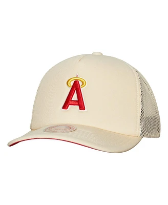 Men's Mitchell & Ness Cream Los Angeles Angels Cooperstown Collection Evergreen Adjustable Trucker Hat