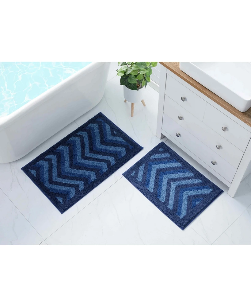 2 Piece Ultra Soft Non Slip Shaggy Bath Rug - Chevron Design Large & Small