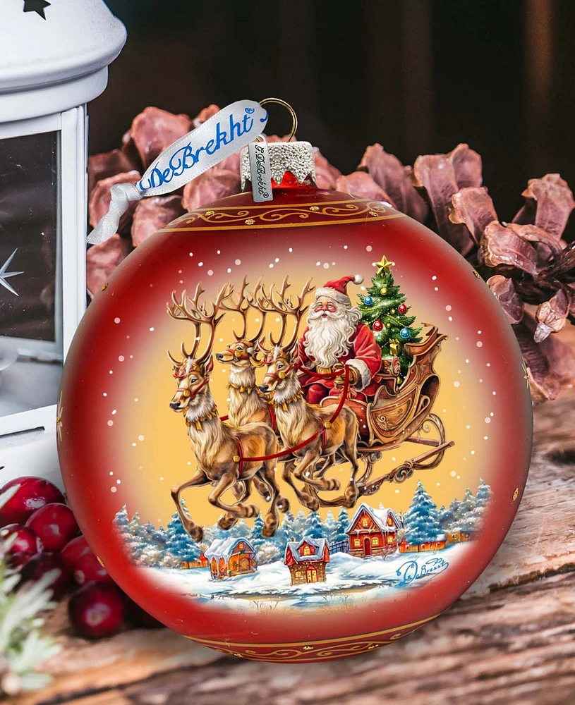 Designocracy Santa on Sleigh Large Holiday Mercury Glass Ornaments G. DeBrekht