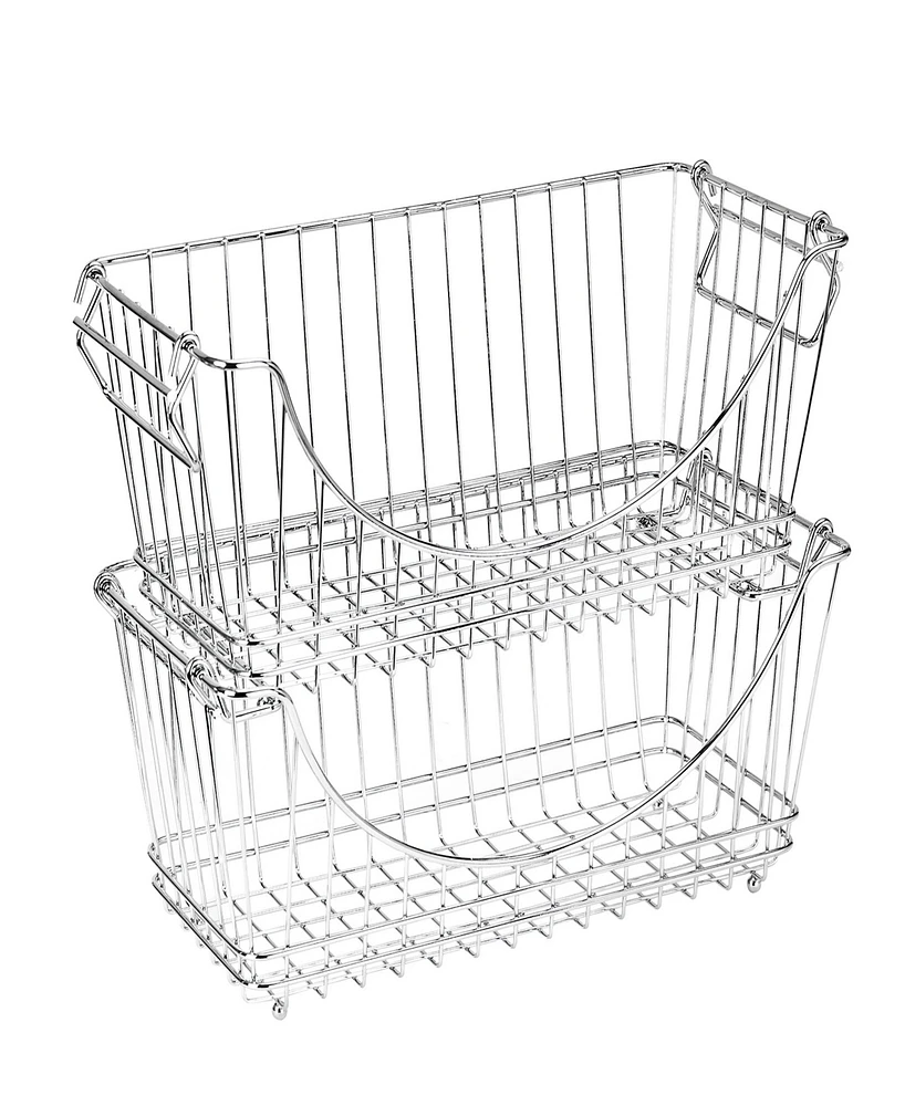 Smart Design Set of 2 Medium Stacking Baskets with Handles, 12.63" x 5.5"